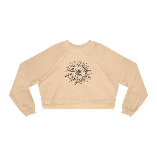 Cropped Pullover — Hand-Drawn Sunflower Line Art Sweatshirt