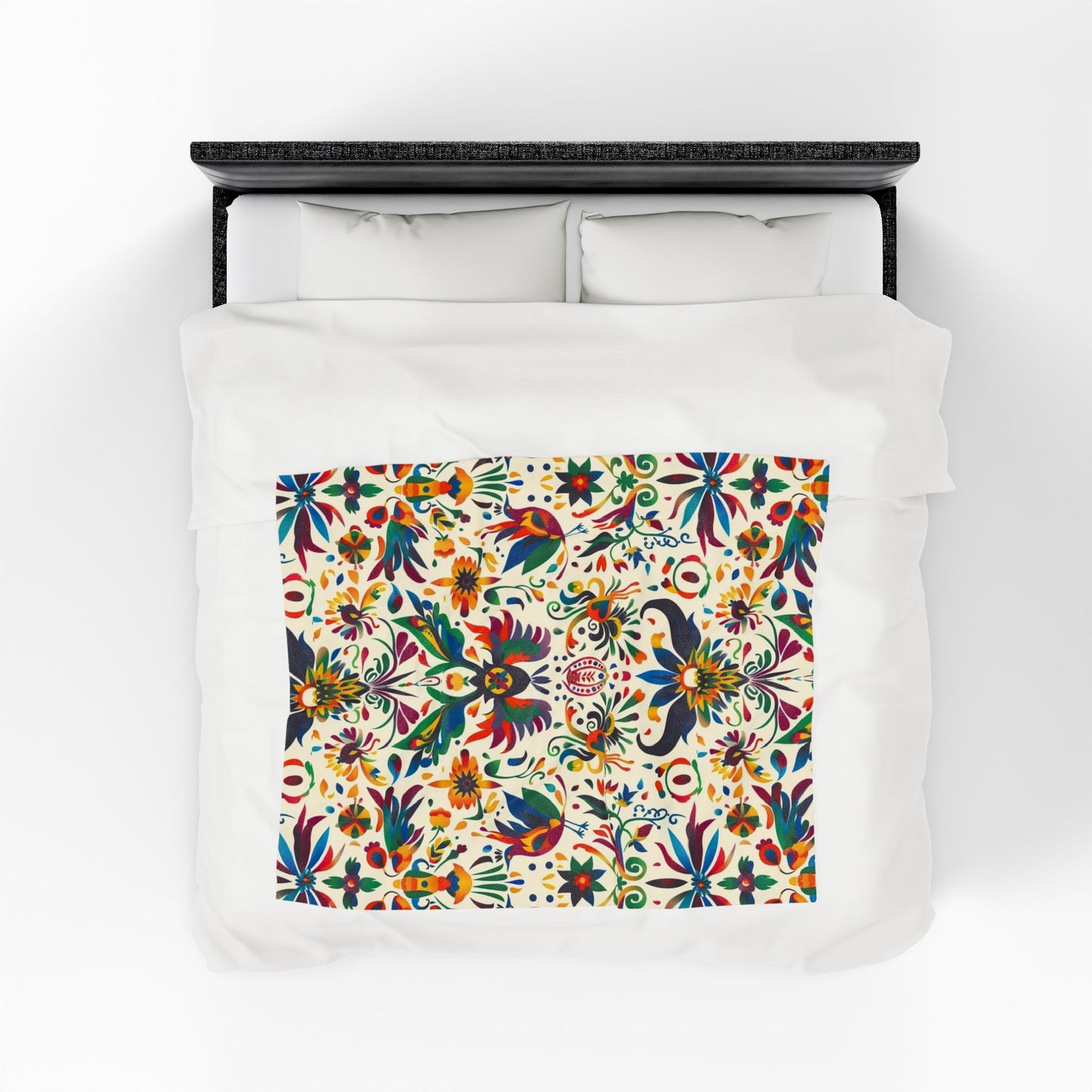 Velveteen Plush Blanket — Colorful Folk Art Floral Throw