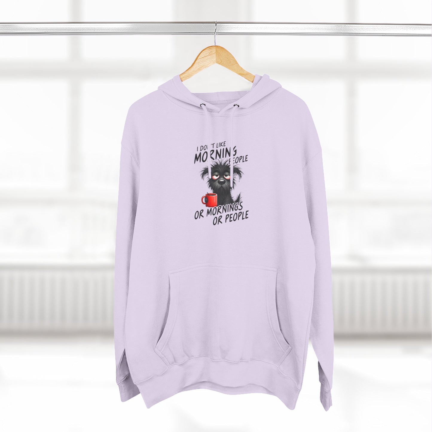 Funny Dog Hoodie – “I Don’t Do Mornings or People” Cute Black Dog Graphic