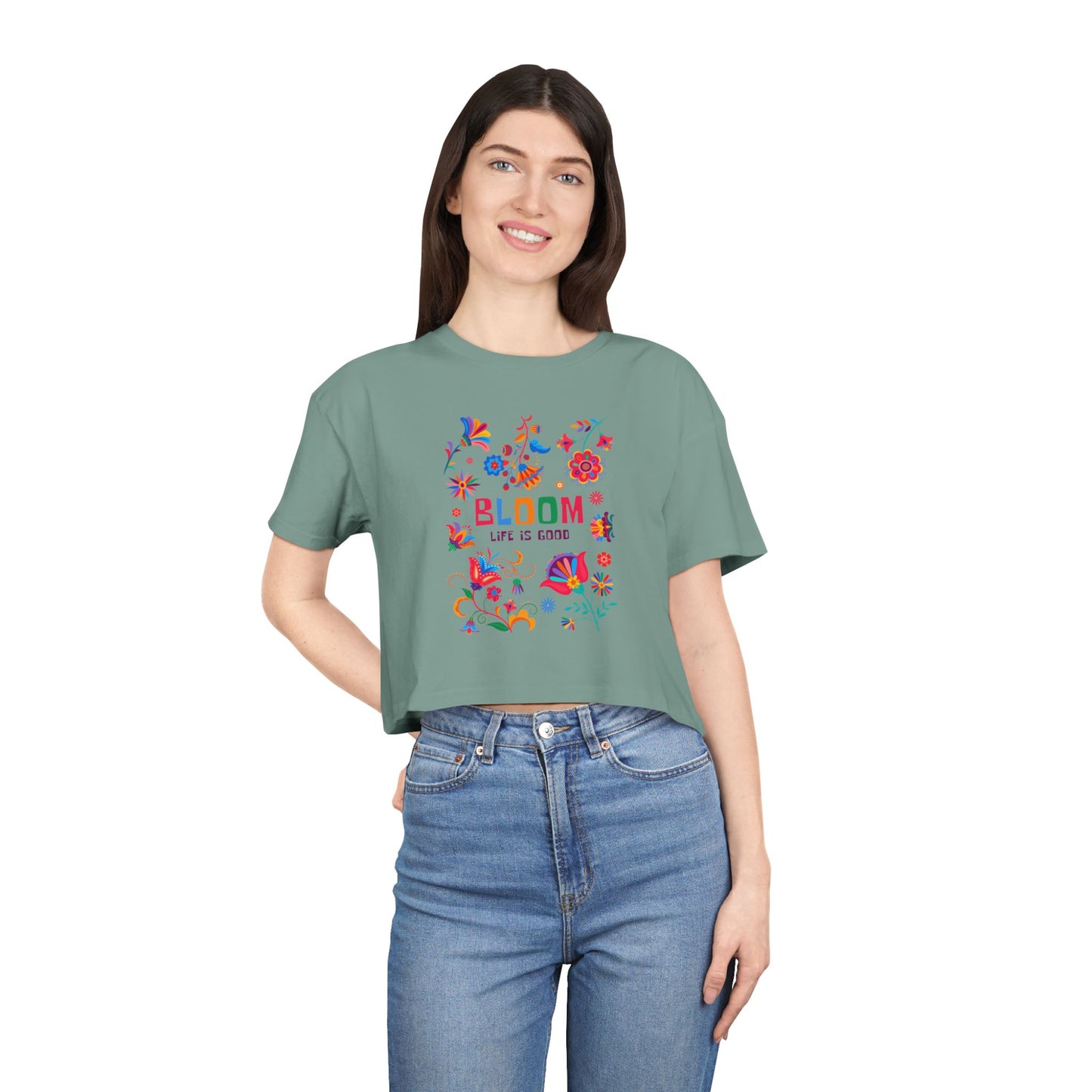 Crop Tee — "Bloom Life Is Good" Floral Graphic Crop Top
