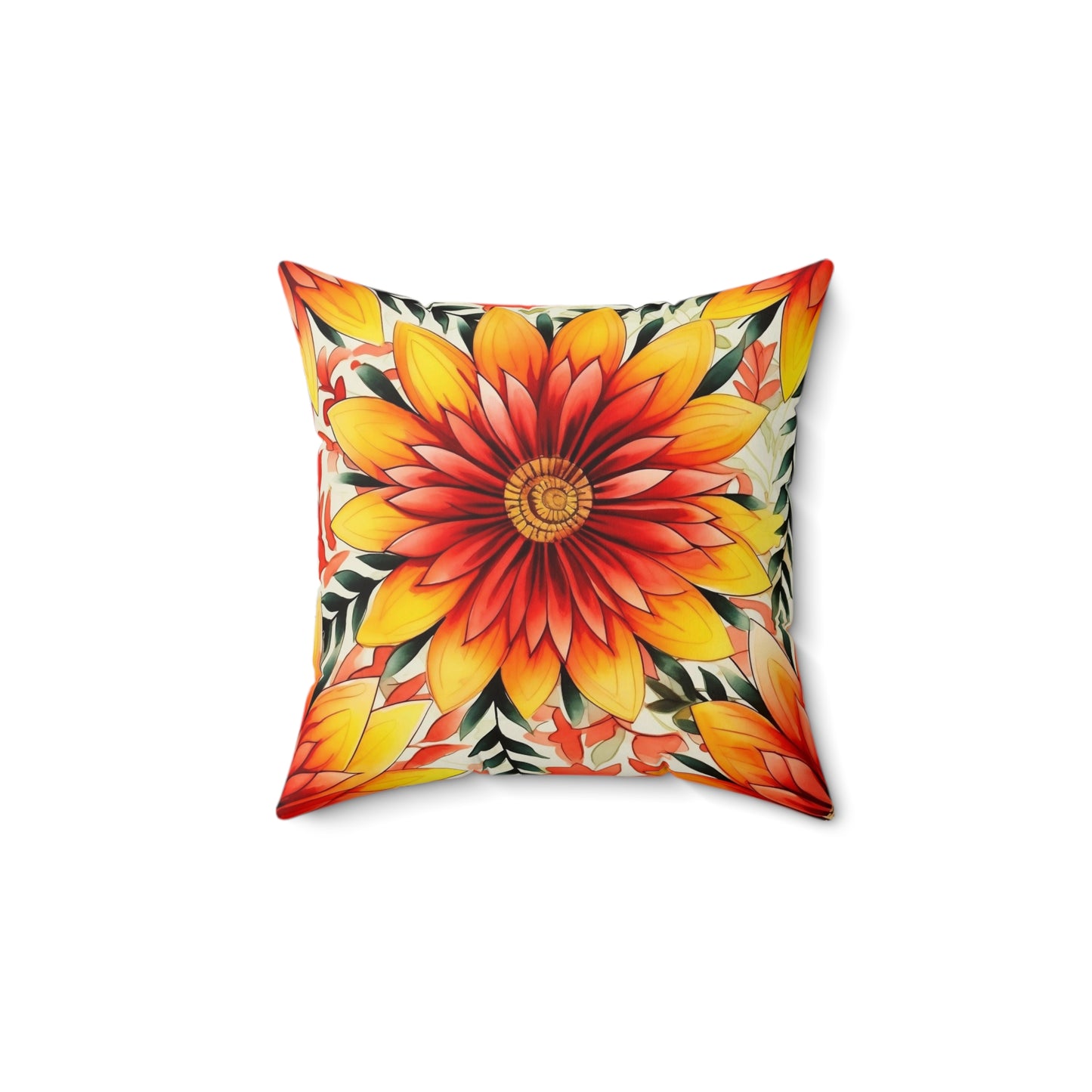 Sunburst Floral Throw Pillow — Vibrant Orange & Yellow Decorative Cushion