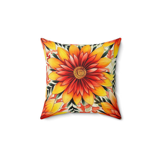 Sunburst Floral Throw Pillow — Vibrant Orange & Yellow Decorative Cushion