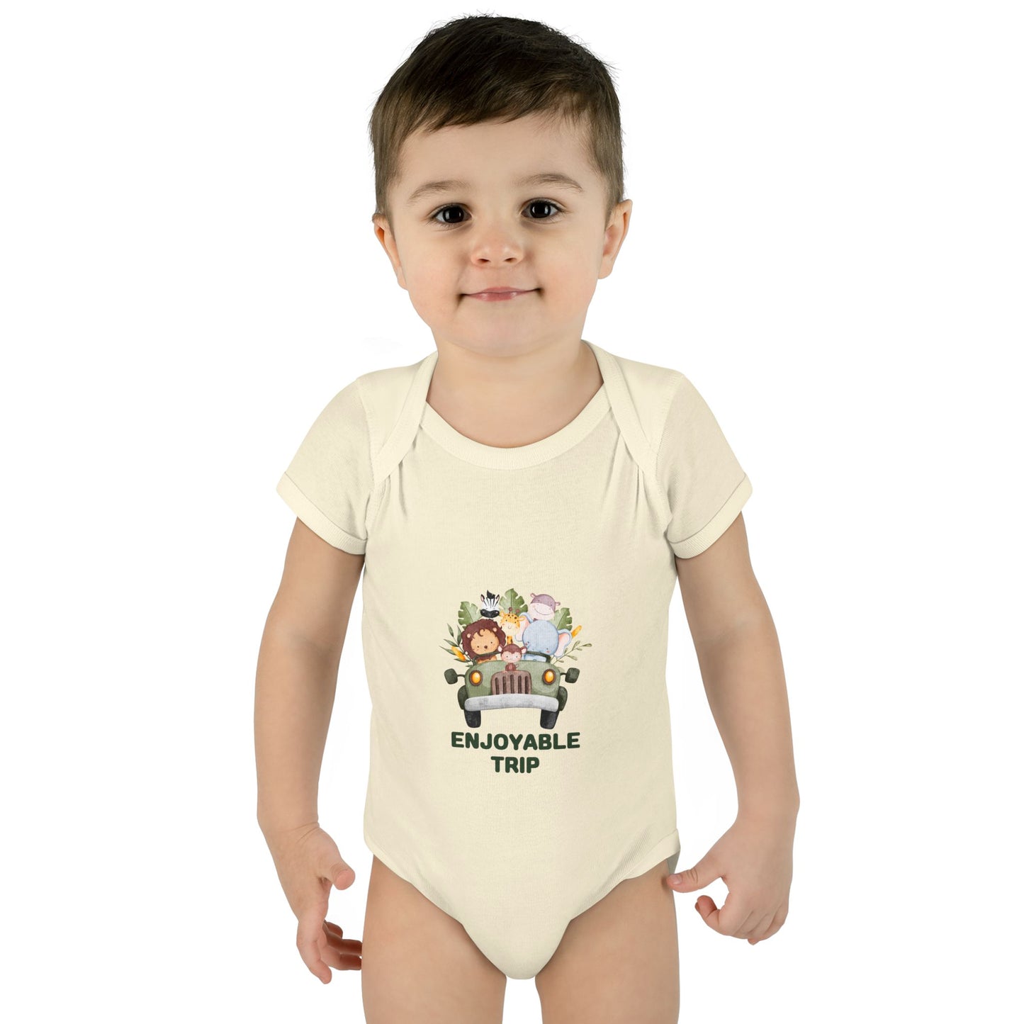 Infant Bodysuit with Enjoyable Trip Zoo Animals Design