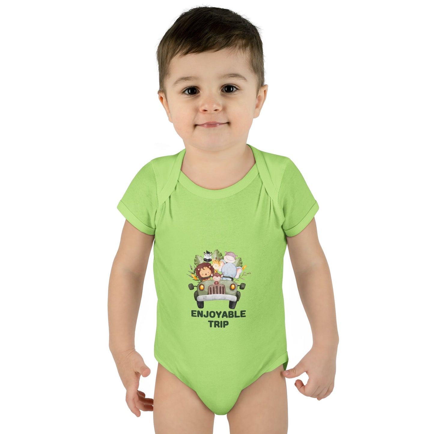Infant Bodysuit with Enjoyable Trip Zoo Animals Design