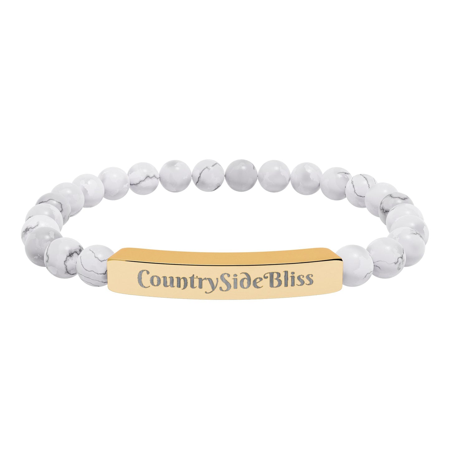 Engravable Natural Stone Bead Bracelet — Personalized Bar Stretch Bracelet