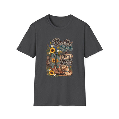 Boots, Blooms & Country Roots T-Shirt — Sunflower Cowboy Boot Graphic Tee