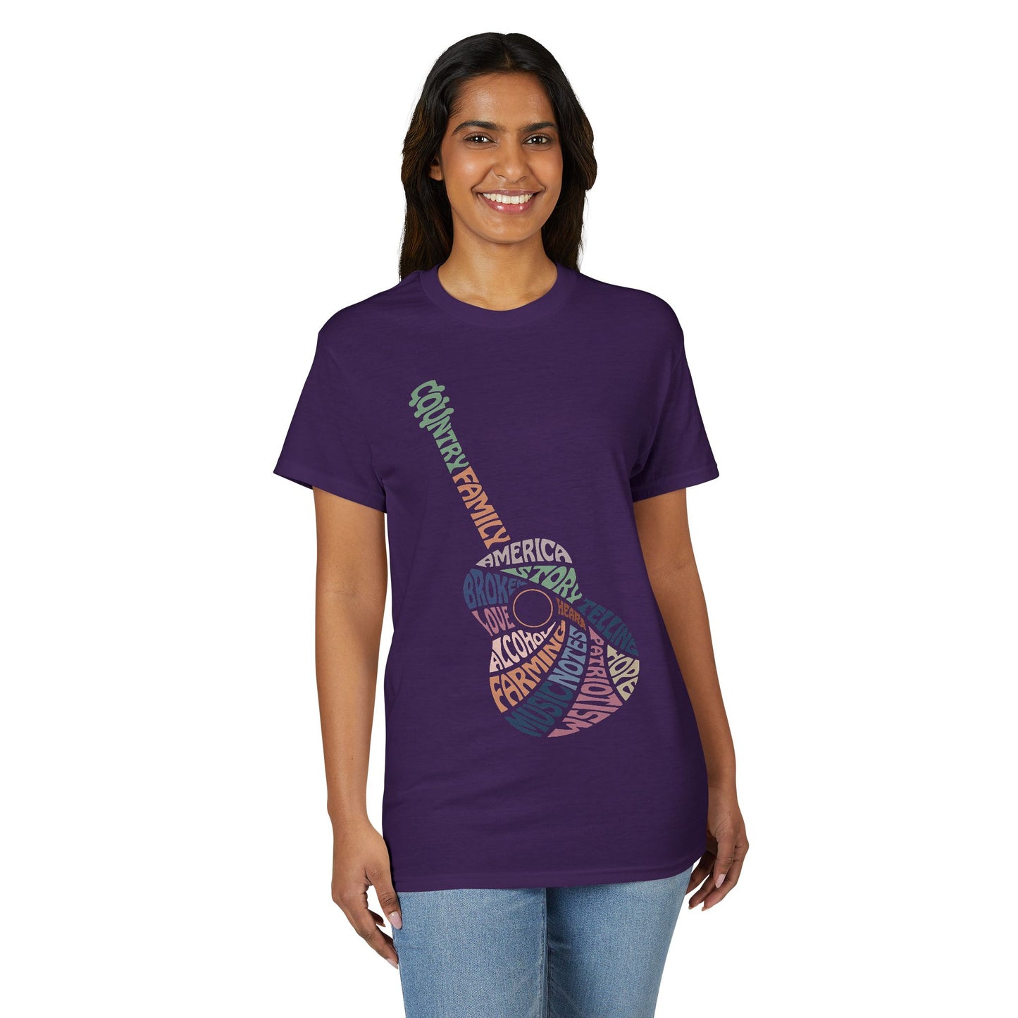 Acoustic Word Art Guitar T-Shirt — Retro Typography Music Tee