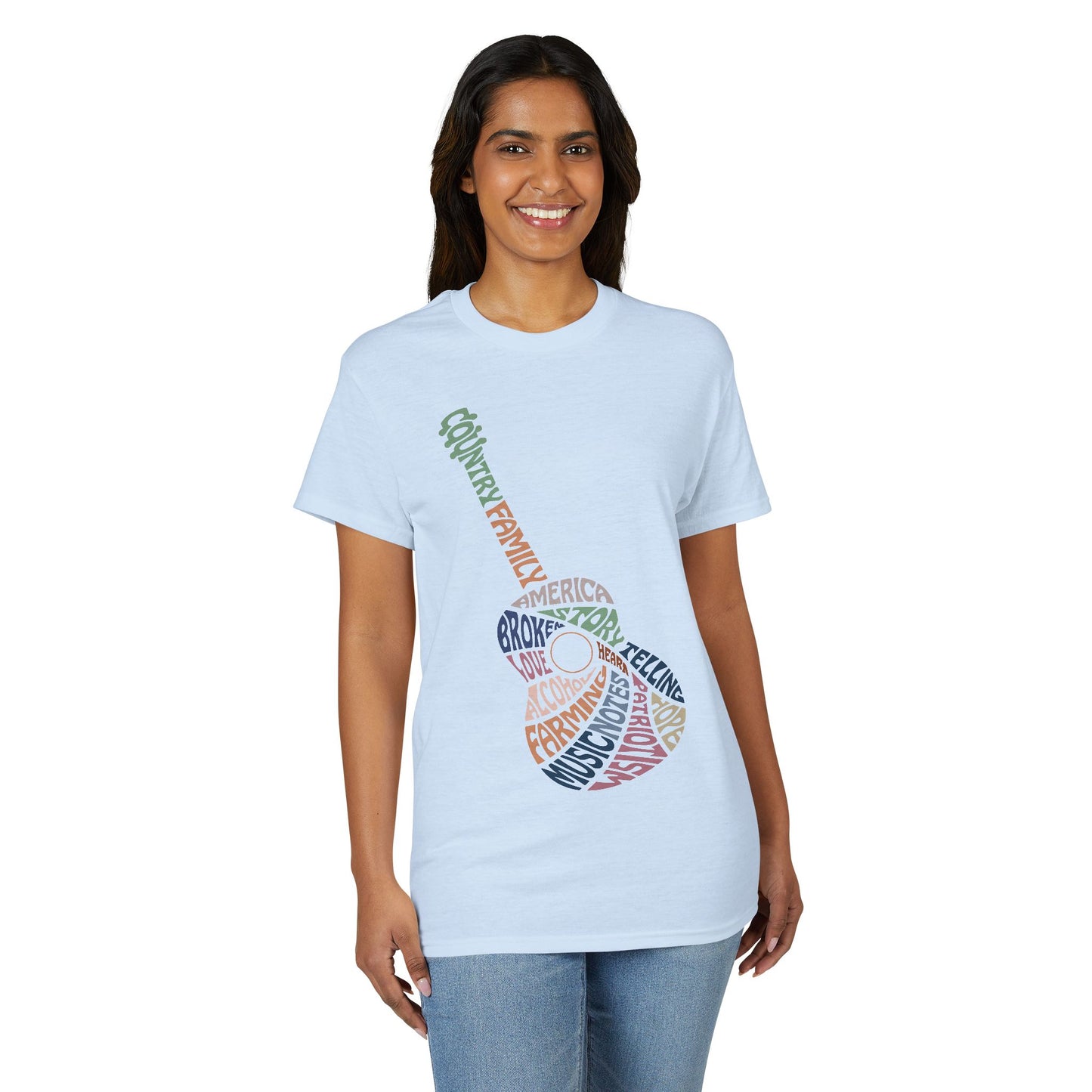 Acoustic Word Art Guitar T-Shirt — Retro Typography Music Tee