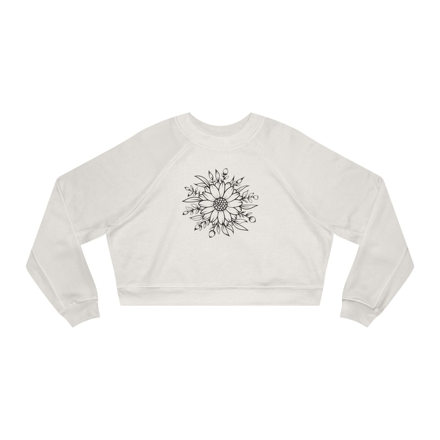 Cropped Pullover — Hand-Drawn Sunflower Line Art Sweatshirt