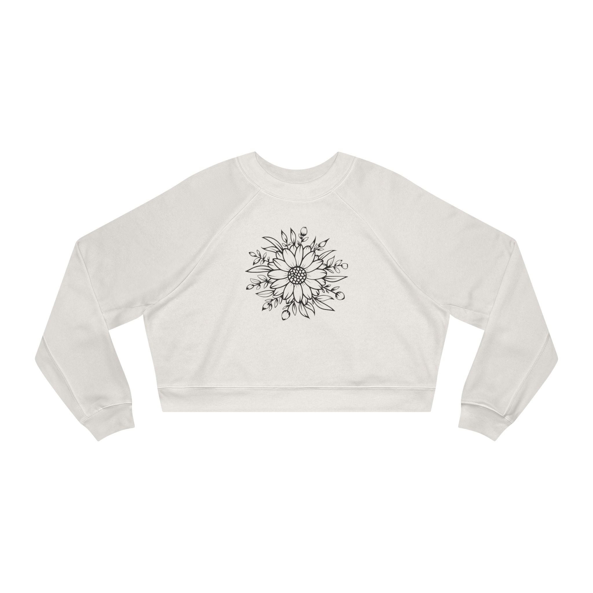 Cropped Pullover — Hand-Drawn Sunflower Line Art Sweatshirt