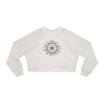 Cropped Pullover — Hand-Drawn Sunflower Line Art Sweatshirt