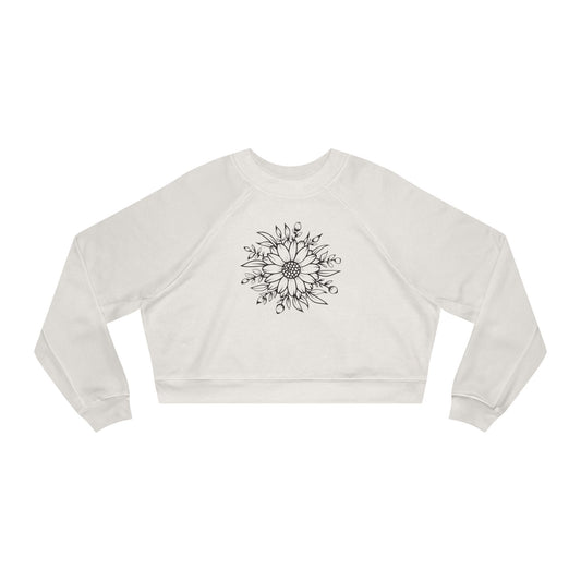 Cropped Pullover — Hand-Drawn Sunflower Line Art Sweatshirt