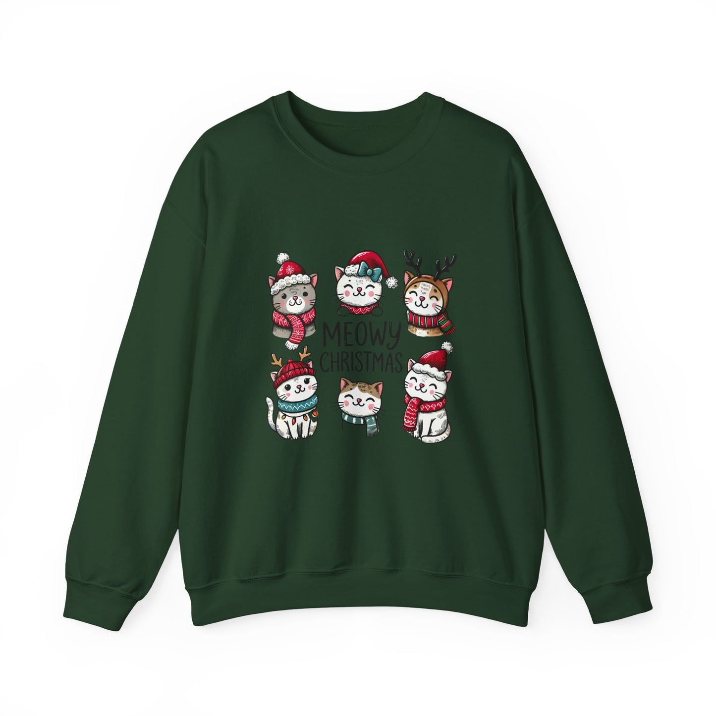Holiday Sweatshirt — "Meowy Christmas" Cute Cat Crewneck for Cat Lovers