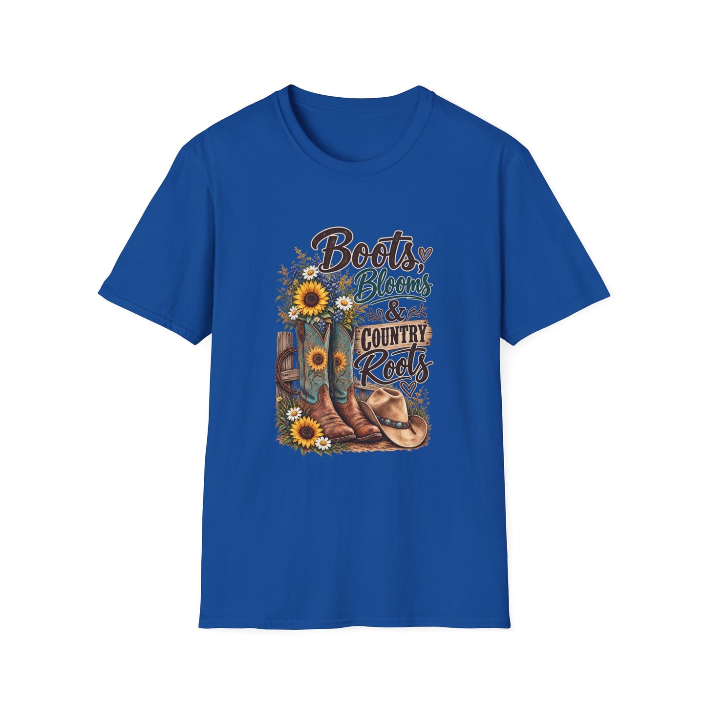 Boots, Blooms & Country Roots T-Shirt — Sunflower Cowboy Boot Graphic Tee