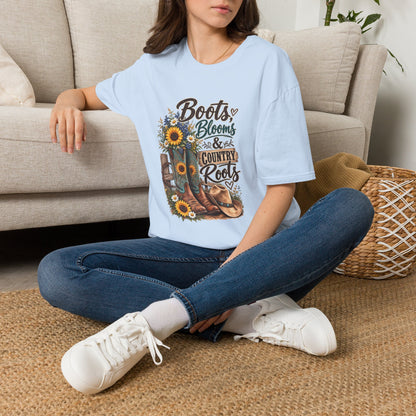 Boots, Blooms & Country Roots T-Shirt — Sunflower Cowboy Boot Graphic Tee