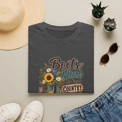 Boots, Blooms & Country Roots T-Shirt — Sunflower Cowboy Boot Graphic Tee