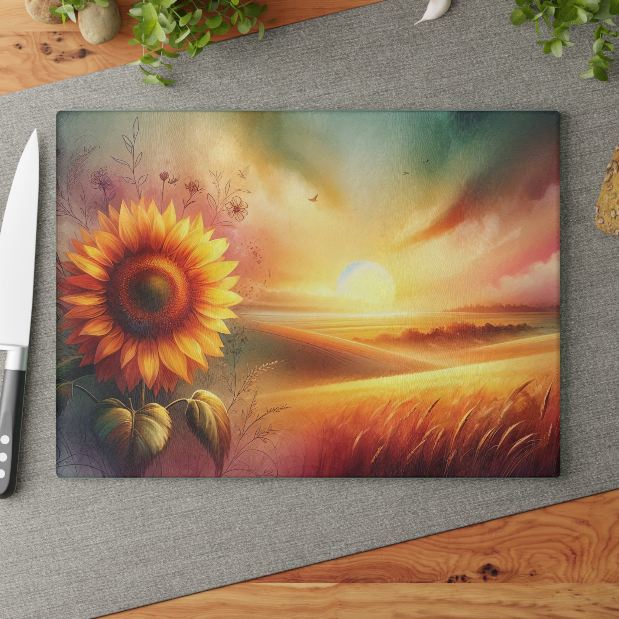 Sunflowers Glass Cutting Board
