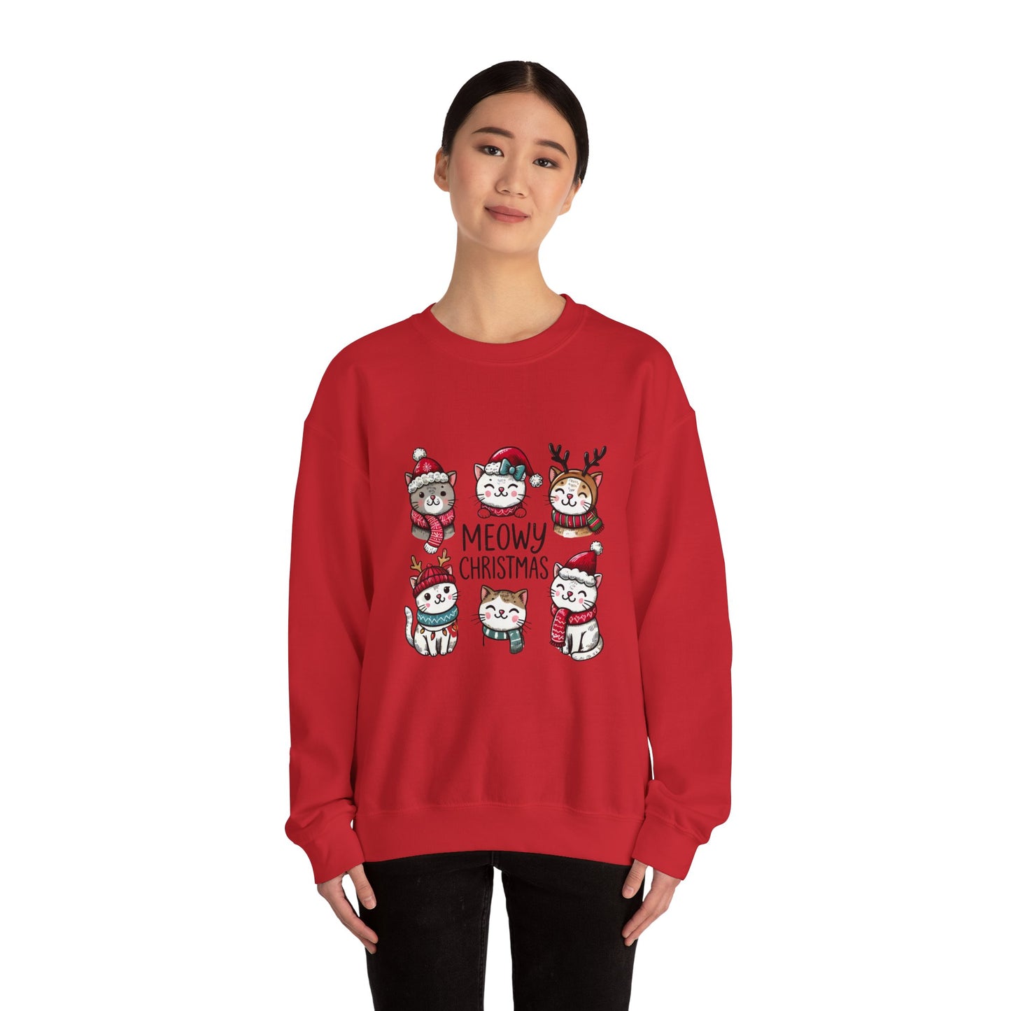 Holiday Sweatshirt — "Meowy Christmas" Cute Cat Crewneck for Cat Lovers