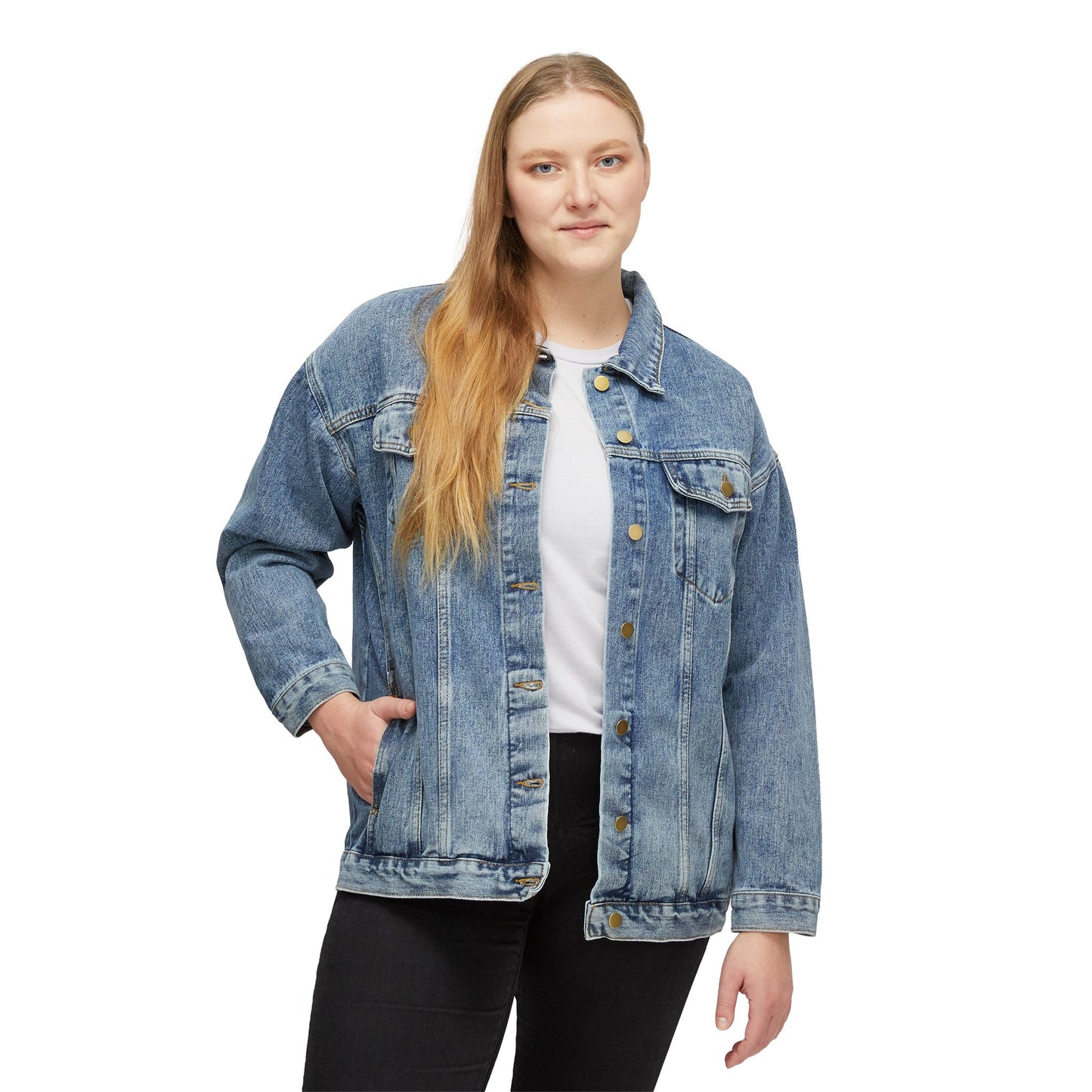 Women's Denim Jacket with Yellow Sunflower & Heart Back Print — Cute Casual Spring Jacket