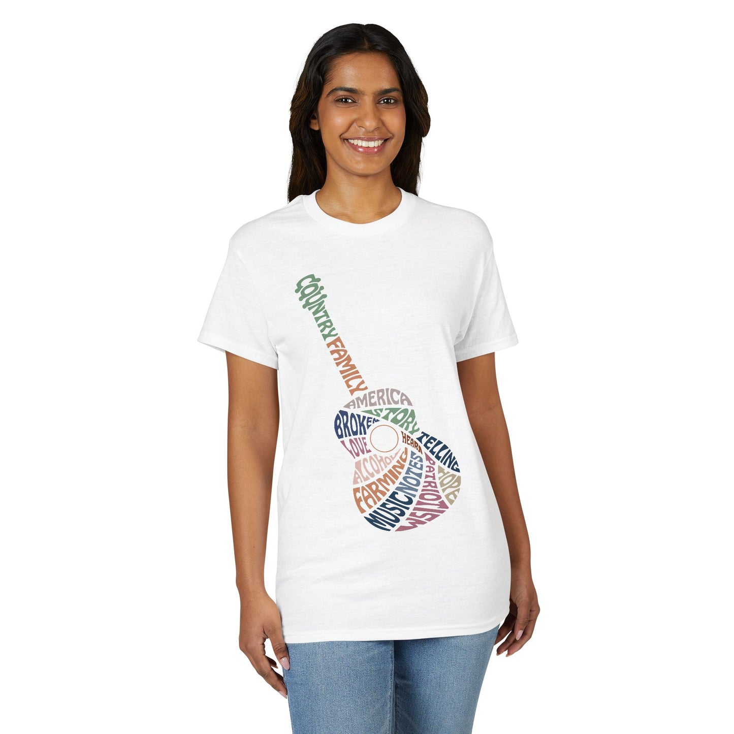 Acoustic Word Art Guitar T-Shirt — Retro Typography Music Tee