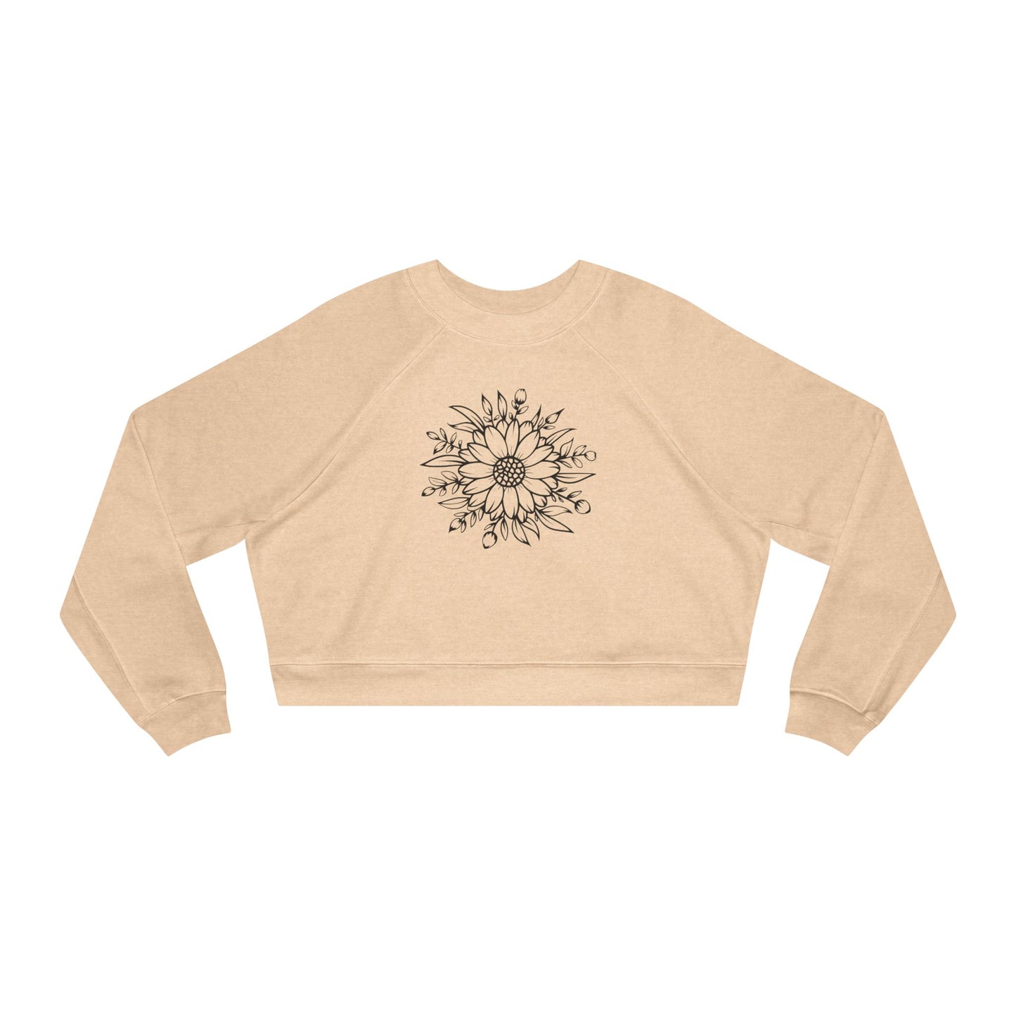 Cropped Pullover — Hand-Drawn Sunflower Line Art Sweatshirt