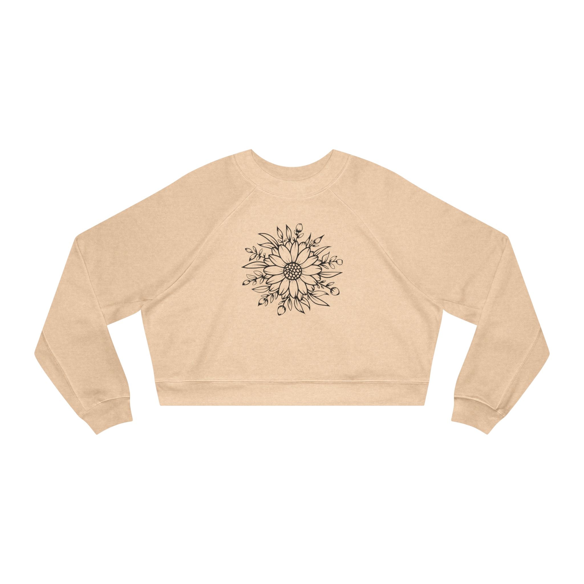 Cropped Pullover — Hand-Drawn Sunflower Line Art Sweatshirt