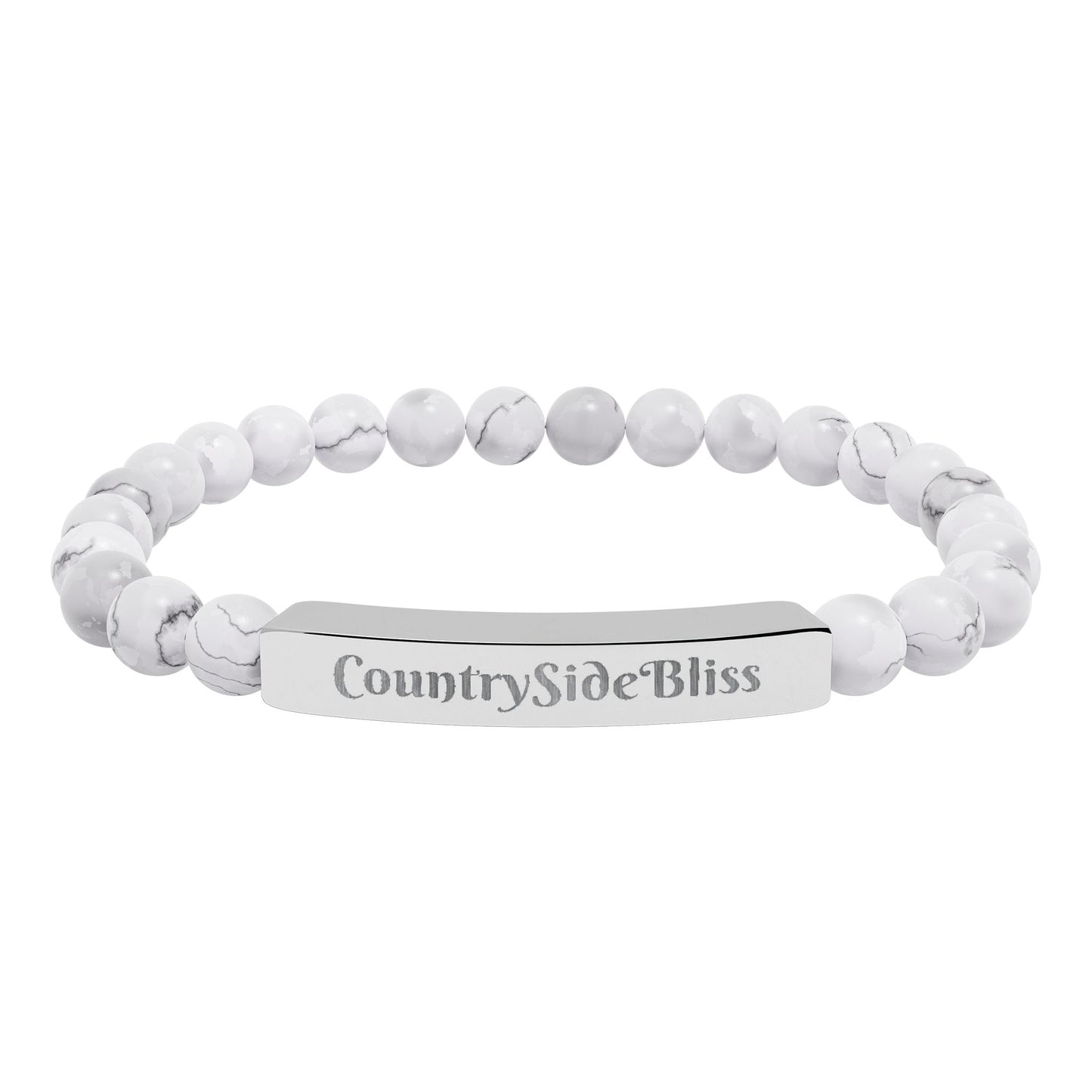 Engravable Natural Stone Bead Bracelet — Personalized Bar Stretch Bracelet