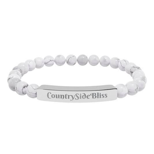 Engravable Natural Stone Bead Bracelet — Personalized Bar Stretch Bracelet