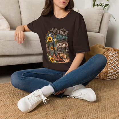 Boots, Blooms & Country Roots T-Shirt — Sunflower Cowboy Boot Graphic Tee