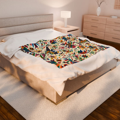 Velveteen Plush Blanket — Colorful Folk Art Floral Throw