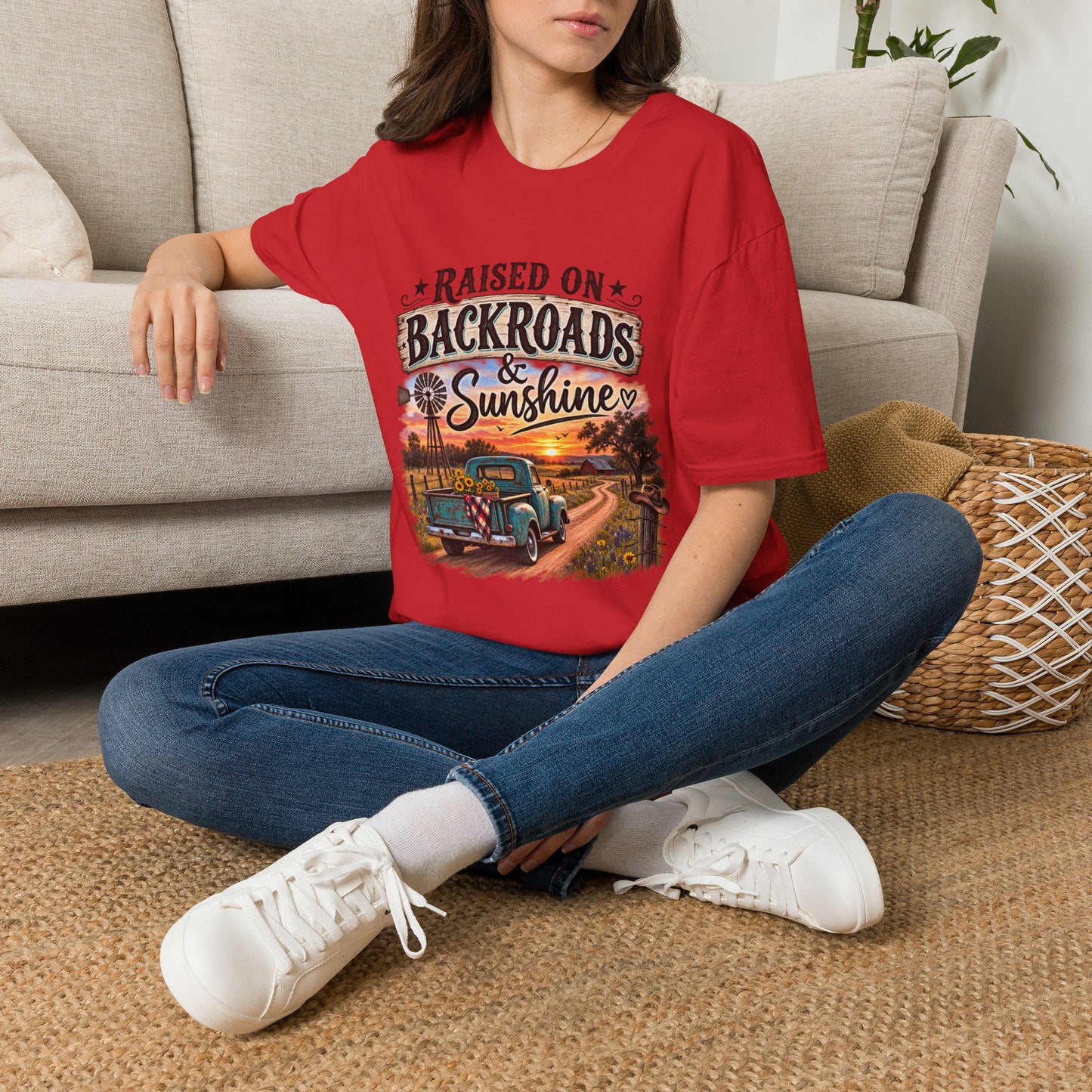 Raised on Backroads & Sunshine T-Shirt — Vintage Country Sunset Tee