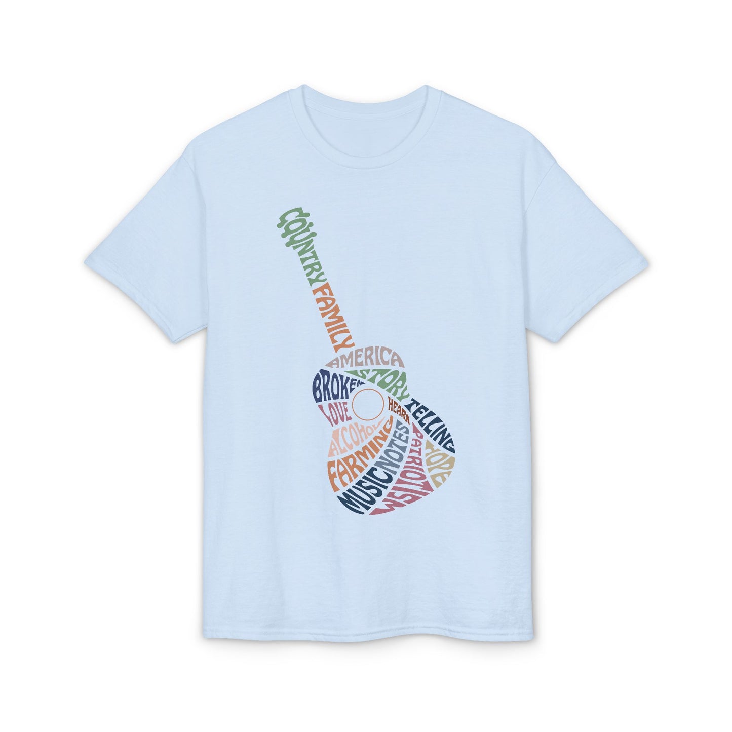 Acoustic Word Art Guitar T-Shirt — Retro Typography Music Tee