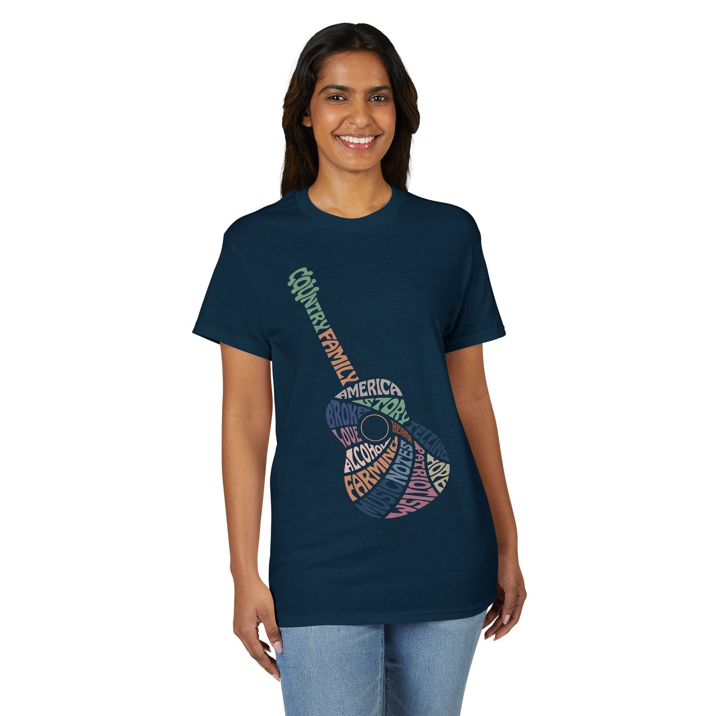 Acoustic Word Art Guitar T-Shirt — Retro Typography Music Tee