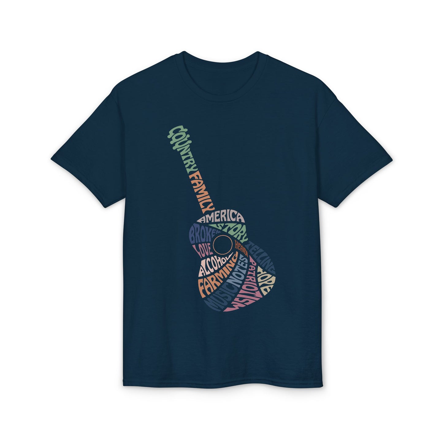 Acoustic Word Art Guitar T-Shirt — Retro Typography Music Tee