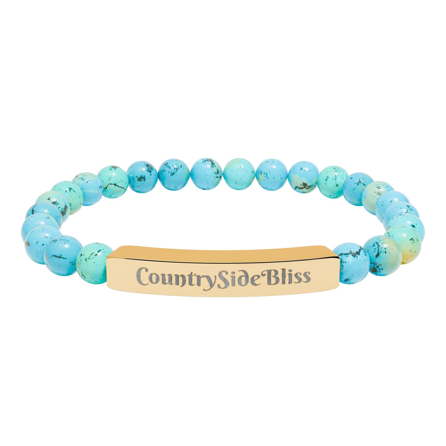 Engravable Natural Stone Bead Bracelet — Personalized Bar Stretch Bracelet