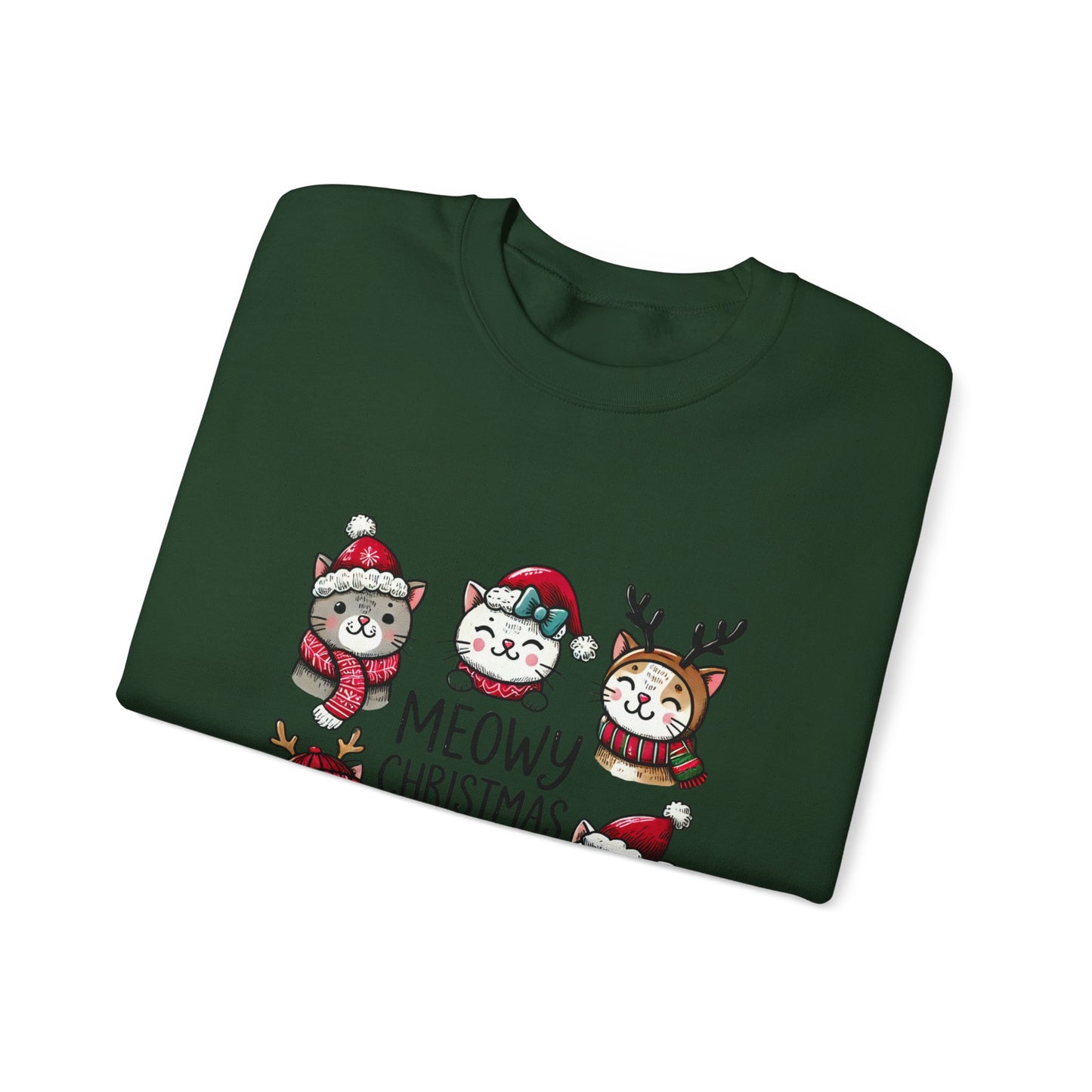 Holiday Sweatshirt — "Meowy Christmas" Cute Cat Crewneck for Cat Lovers