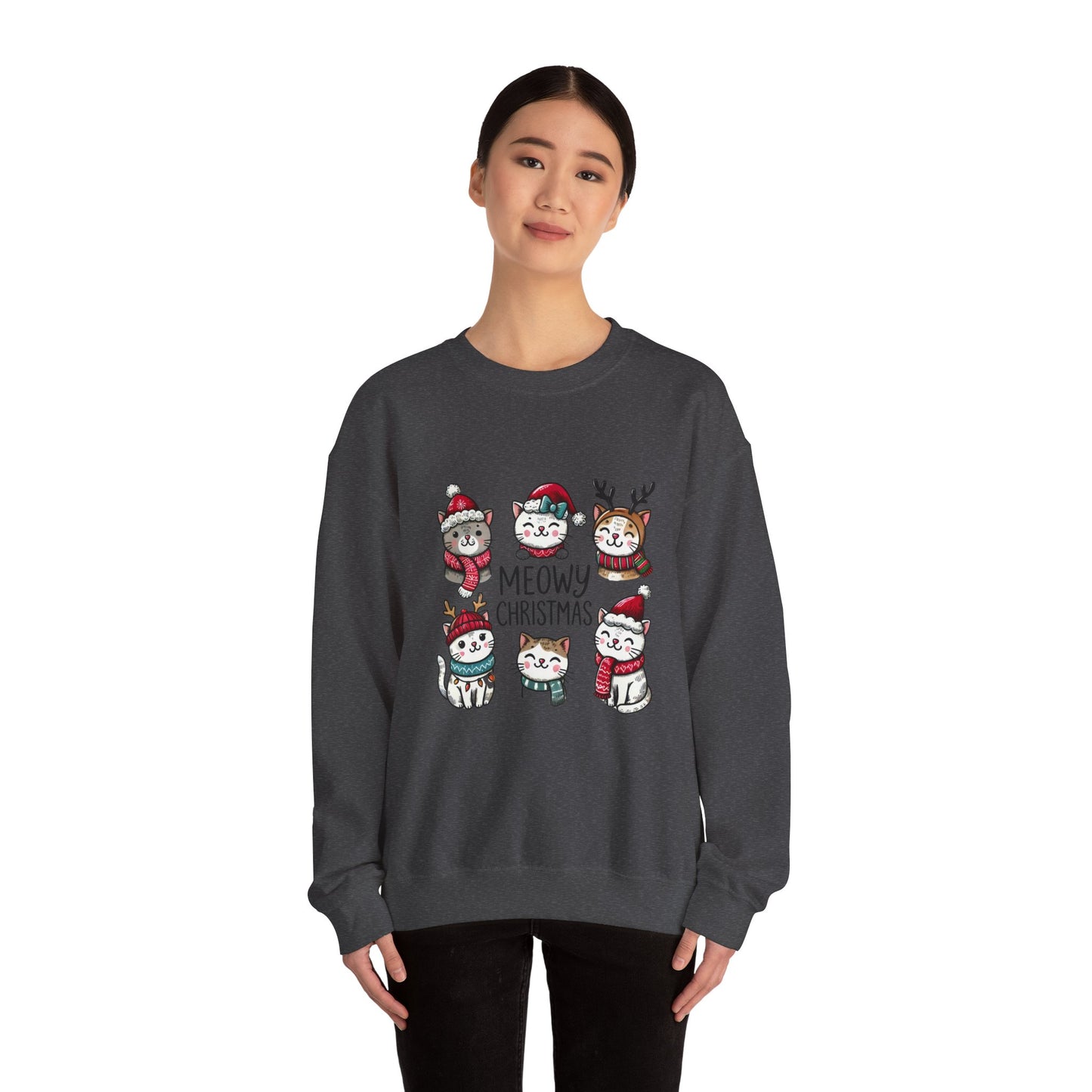 Holiday Sweatshirt — "Meowy Christmas" Cute Cat Crewneck for Cat Lovers
