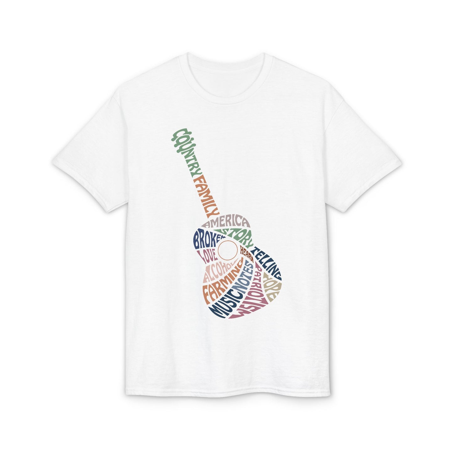 Acoustic Word Art Guitar T-Shirt — Retro Typography Music Tee