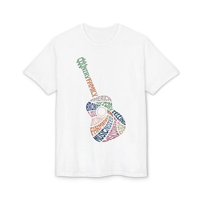 Acoustic Word Art Guitar T-Shirt — Retro Typography Music Tee