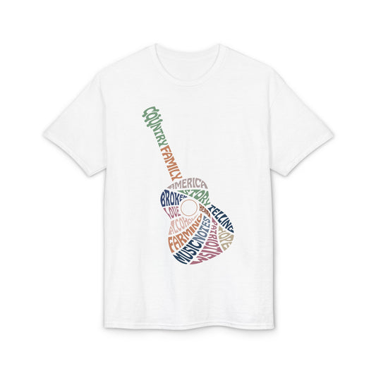 Acoustic Word Art Guitar T-Shirt — Retro Typography Music Tee
