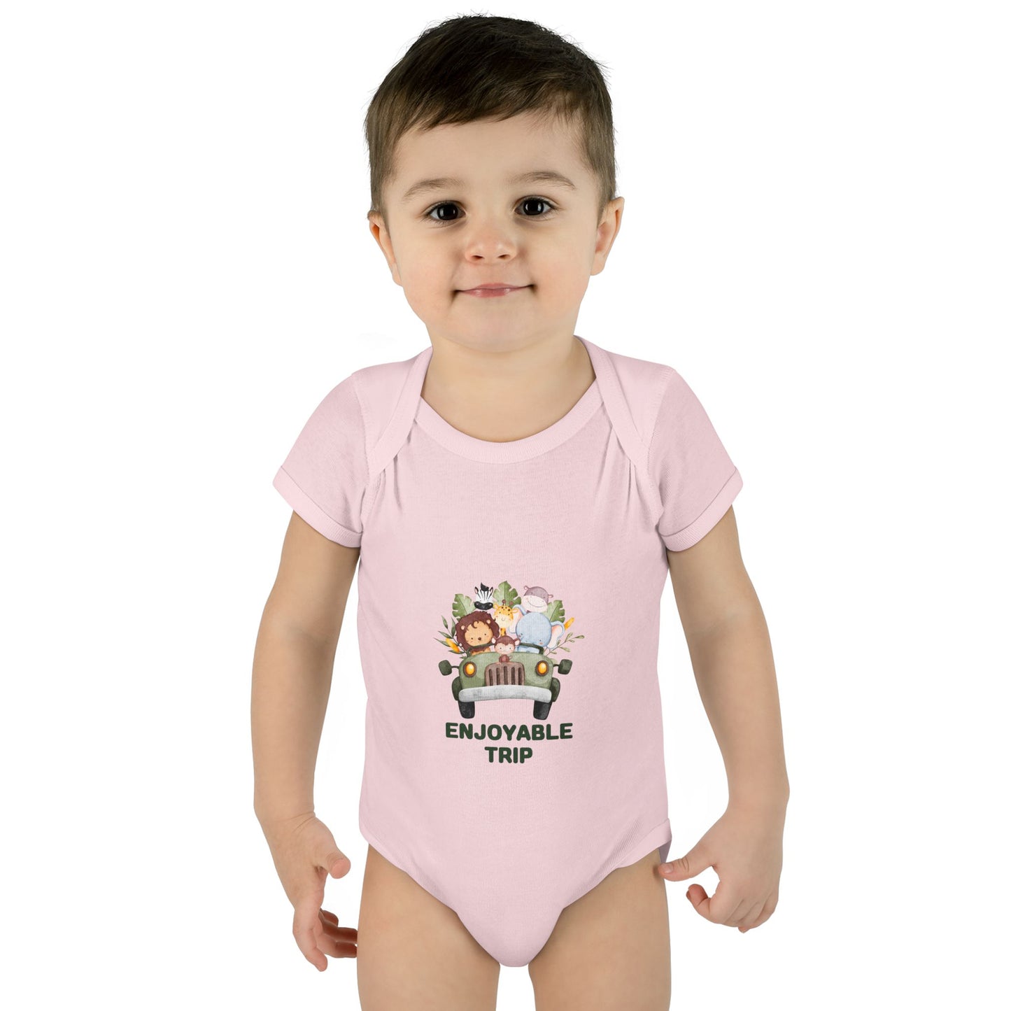 Infant Bodysuit with Enjoyable Trip Zoo Animals Design