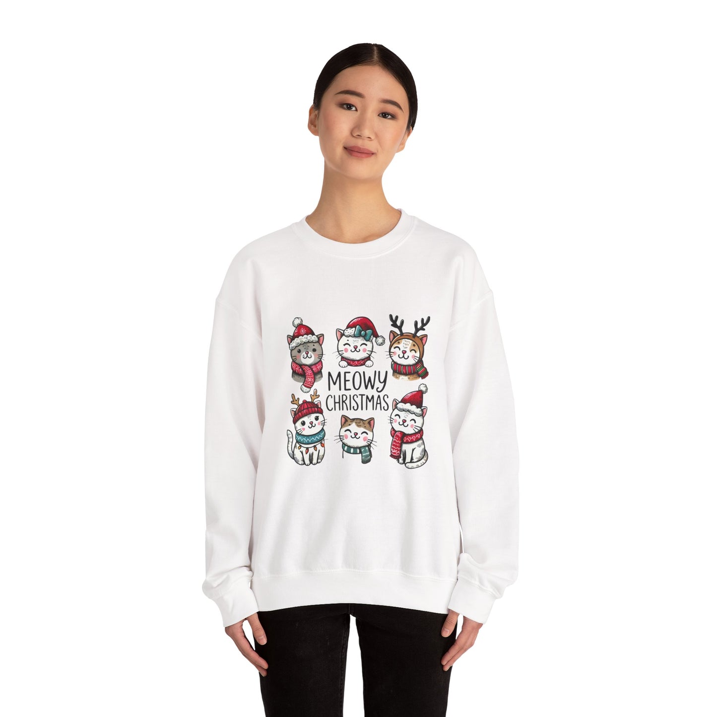 Holiday Sweatshirt — "Meowy Christmas" Cute Cat Crewneck for Cat Lovers