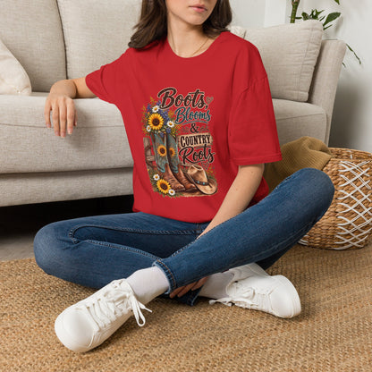Boots, Blooms & Country Roots T-Shirt — Sunflower Cowboy Boot Graphic Tee