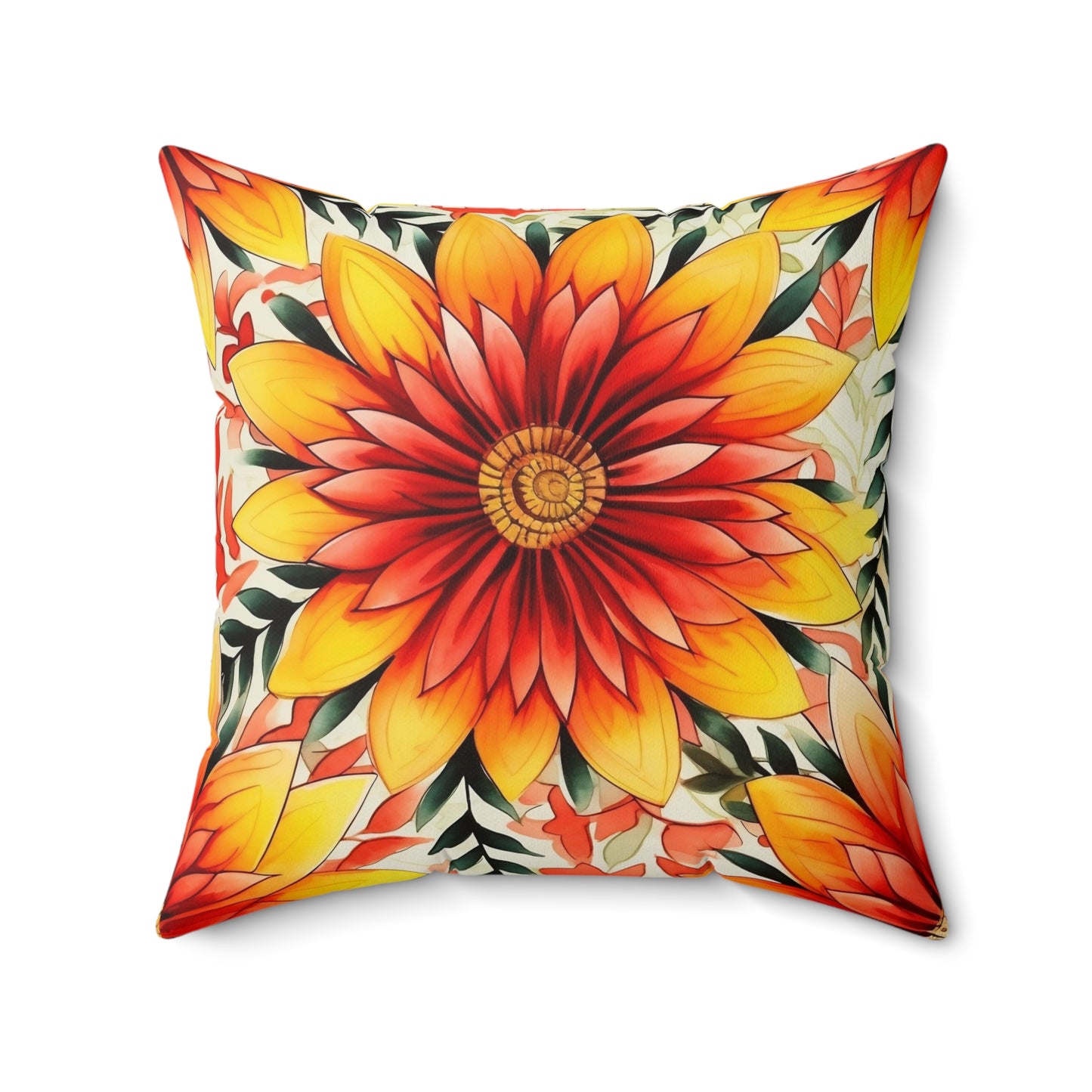 Sunburst Floral Throw Pillow — Vibrant Orange & Yellow Decorative Cushion