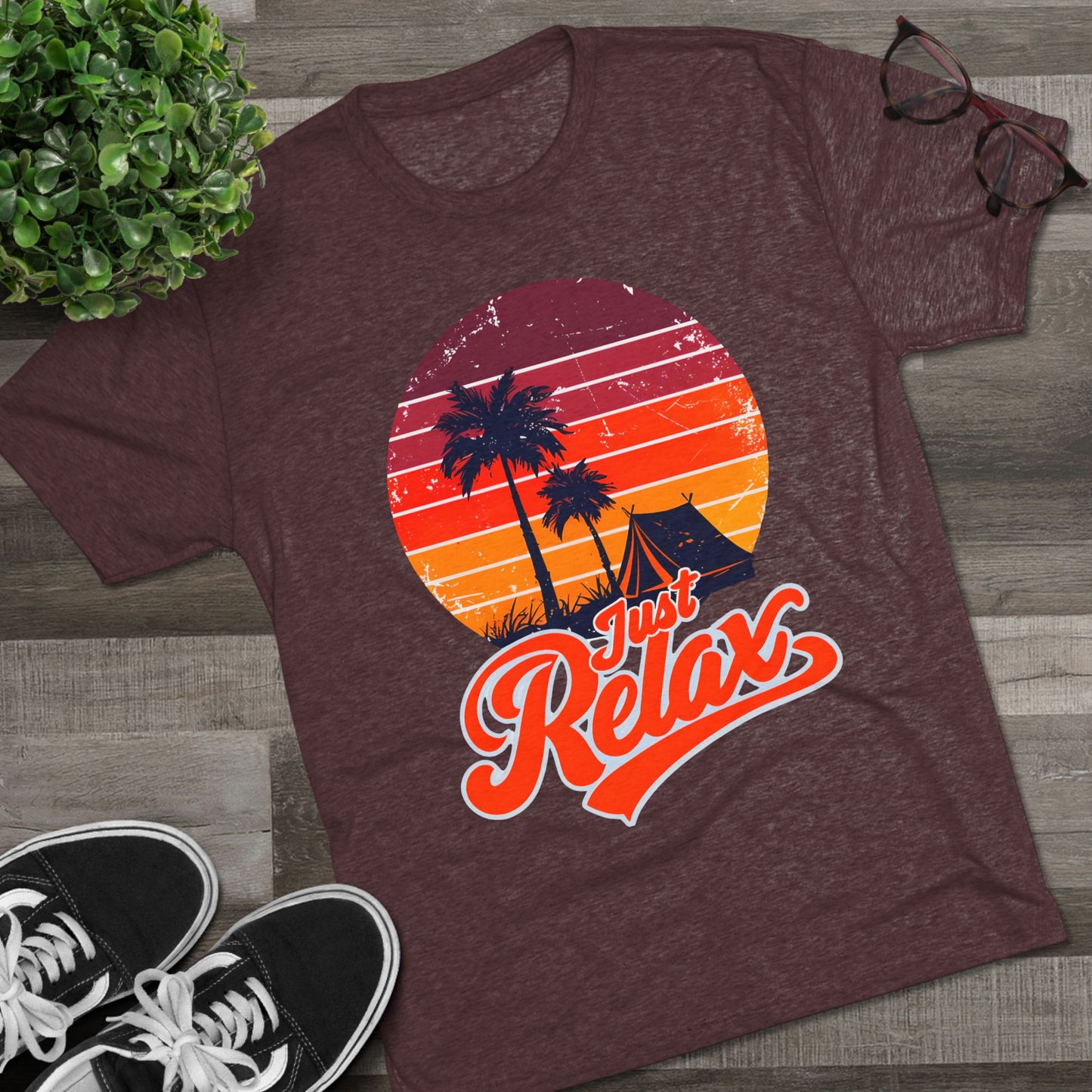 Just Relax Sunset Tee – Retro Palm Beach Vacation T-Shirt