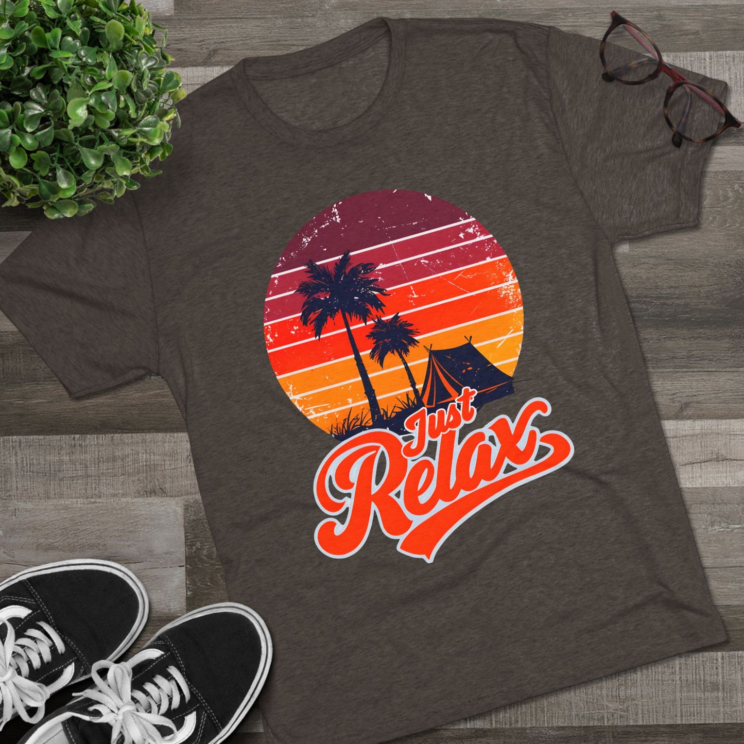 Just Relax Sunset Tee – Retro Palm Beach Vacation T-Shirt