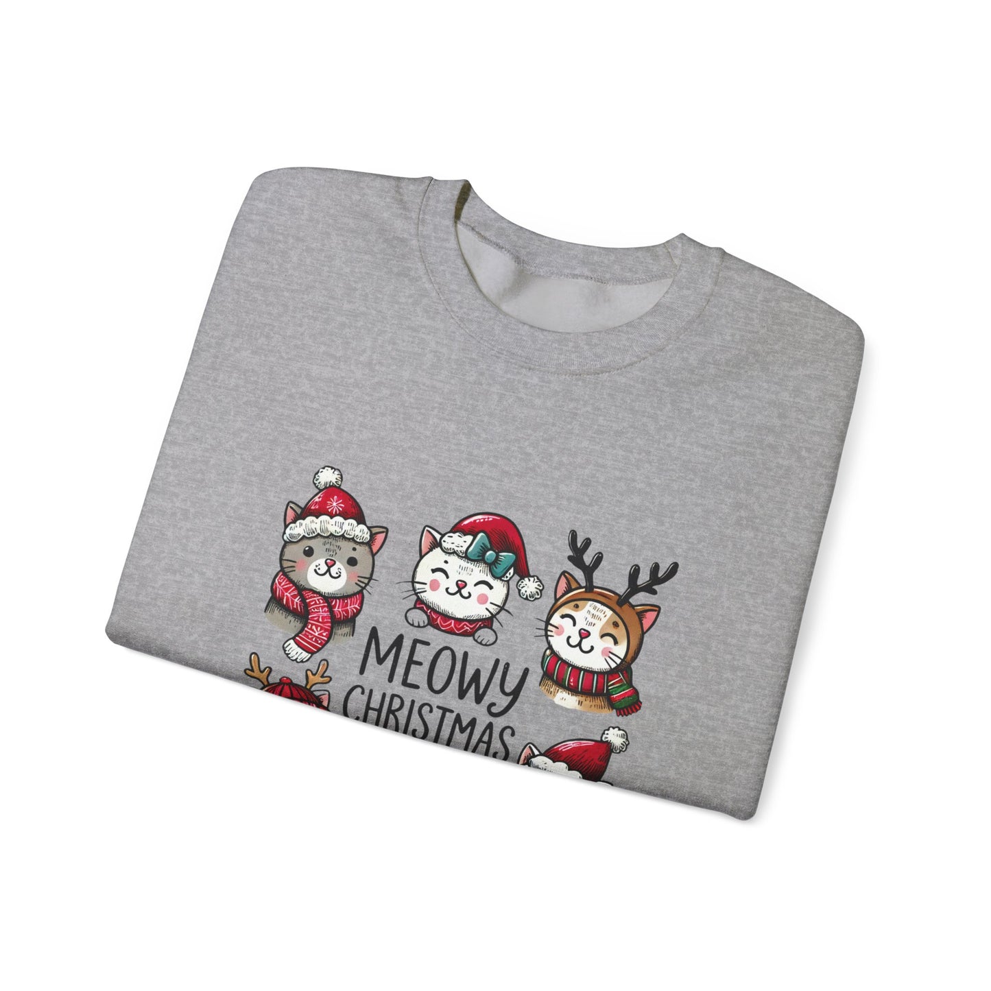 Holiday Sweatshirt — "Meowy Christmas" Cute Cat Crewneck for Cat Lovers