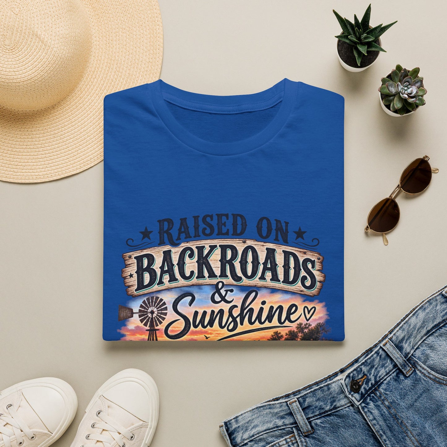 Raised on Backroads & Sunshine T-Shirt — Vintage Country Sunset Tee