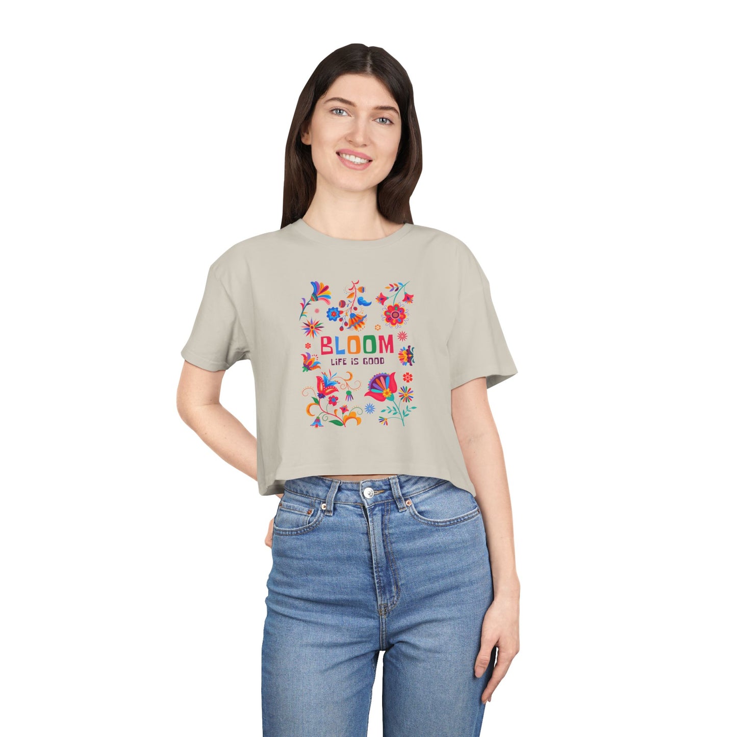 Crop Tee — "Bloom Life Is Good" Floral Graphic Crop Top