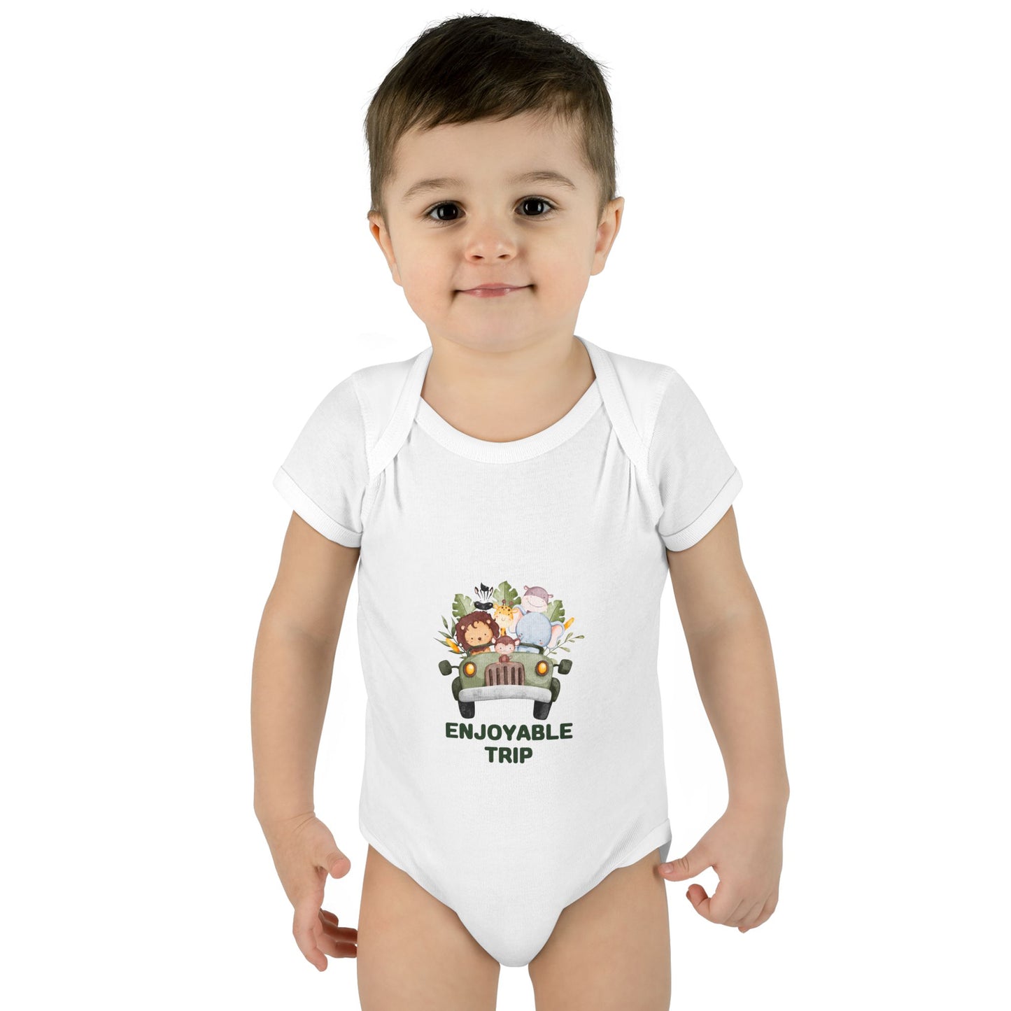 Infant Bodysuit with Enjoyable Trip Zoo Animals Design